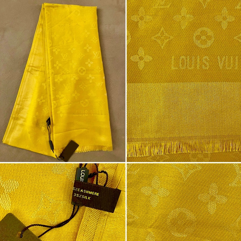 L V Châle Monogram Cashmere Silk Blend Stole Shawl Scarf in Monochromatic Colors - Picture 6 of 14